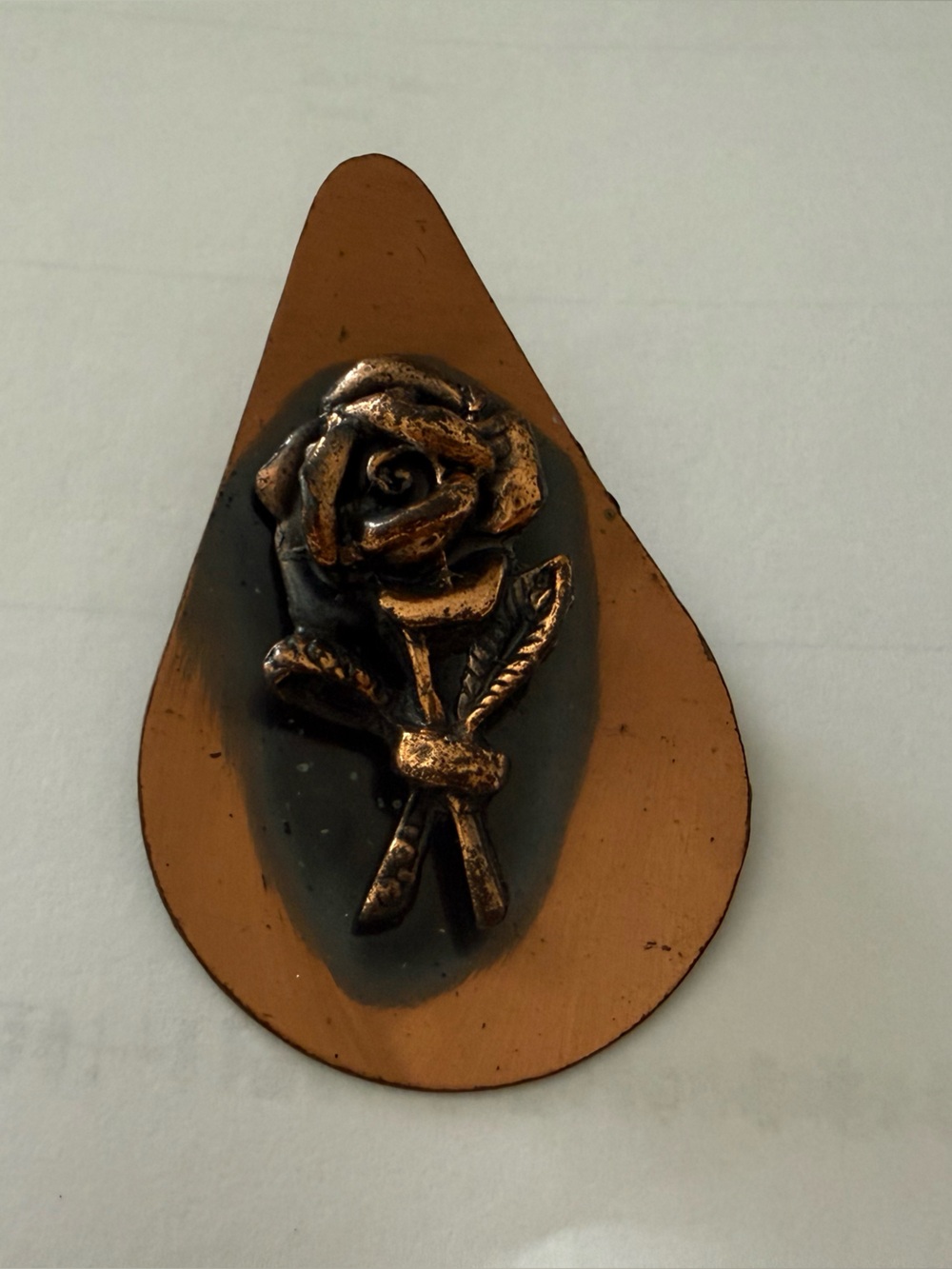 Vintage Copper Rose Brooch - Unbranded